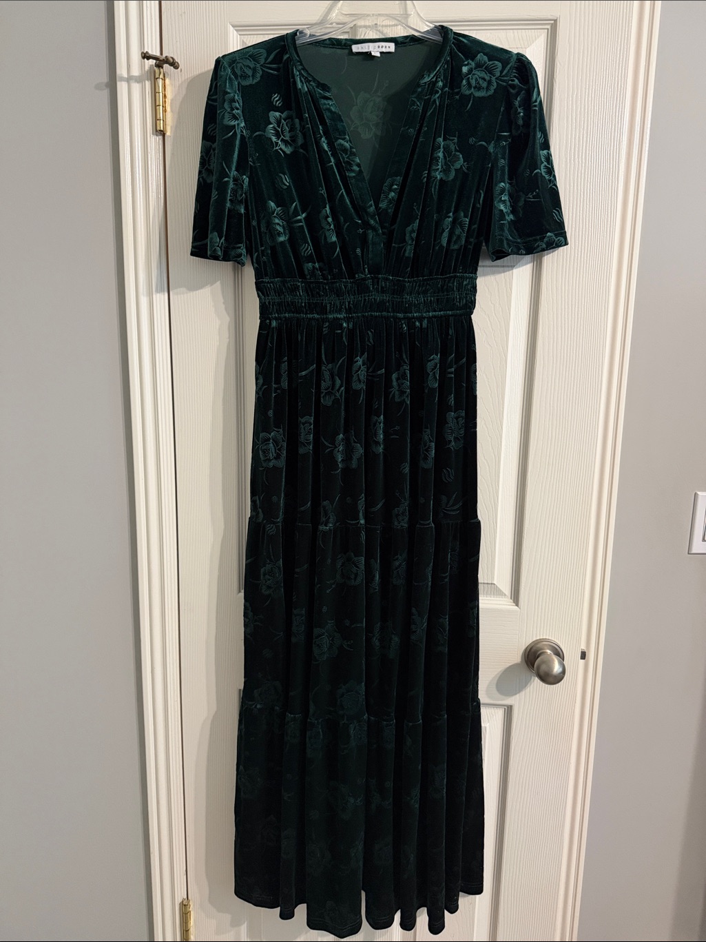 Baltic Born Dark Green Velvet Floral Maxi Dress